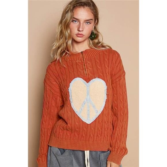 NWT POL Cable-Knit Peace Patch Dropped Shoulder Sweater - Picture 1 of 5